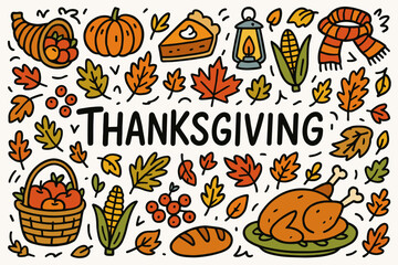 Fototapeta premium Thanksgiving flat icon set. autumn celebration and fall harvest icons collection