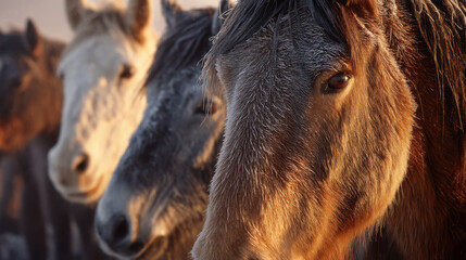 Fototapeta premium Horses in Stable – Domestic Farm Animals Close-Up Photo