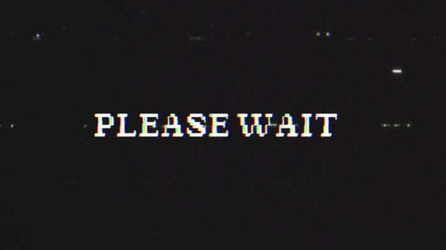 Animation please wait text with glitch effect, perfect for web design, technology concepts, digital waiting screens on alpha channel.