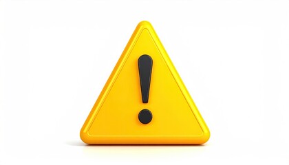 A 3D rendered yellow triangular warning sign with a black exclamation mark, set against a white background