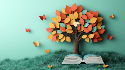 International literacy day concept with tree with books like leaves