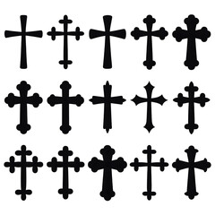 Fototapeta premium Ornate cross shapes white outlines religious symbols