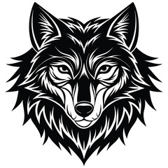 Naklejka premium Tribal wolf head illustration with bold lines and a fierce expression suitable for banners and advertisements