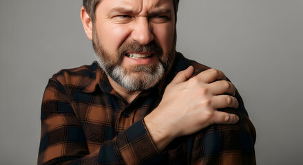 Obraz premium Man experiencing severe shoulder pain discomfort ache injury healthcare medical health problem treatment therapy rehabilitation physiotherapy massage pain relief