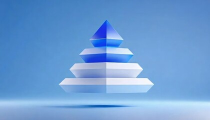 水色の背景に描かれた抽象的なピラミッド構造