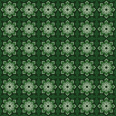 seamless floral pattern.  A green pattern with bright star-like floral arrangements.