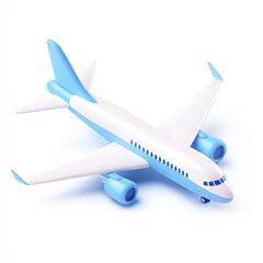 Light blue and white stylized airplane, 3D render