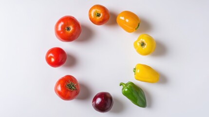 Fototapeta premium focal. Colorful summer vegetables arranged in a circular pattern, showcasing fresh and vibrant produce. menu design, packaging mockups, designed for food delivery and cloud-kitchen brand materials.