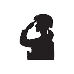 Helmeted soldier profile salute. Profile silhouette of a soldier in helmet saluting, honor, duty, military theme.