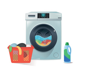 Washing machine with laundry basket and washing gel
. domestic washing machines. Closed Washing Machine in a Modern