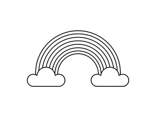 Fototapeta premium Simple black and white line drawing of a rainbow arch with clouds vector illustration silhouette vector illustration white background