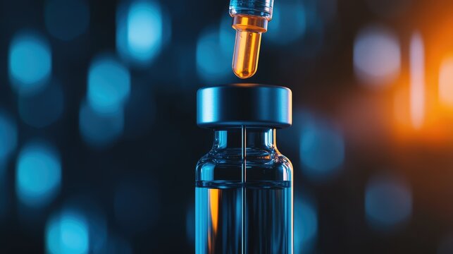 zoom zooming in on a vaccine vial with high contrast style