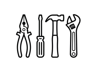 Scalable vector illustration of essential hand tools for diy and professional use silhouette vector illustration white background