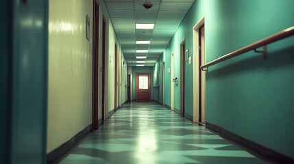 Obraz premium retro vintage medical style rotating hospital hallway