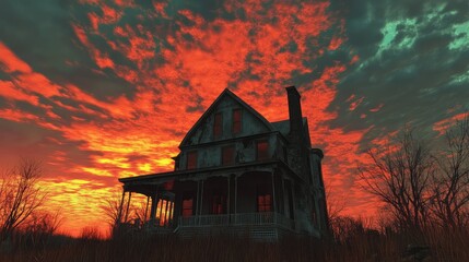 healing spinning sunset above antique medical home