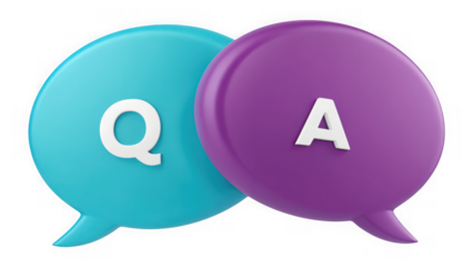 Two speech bubbles with q and a symbols isolated on transparent background