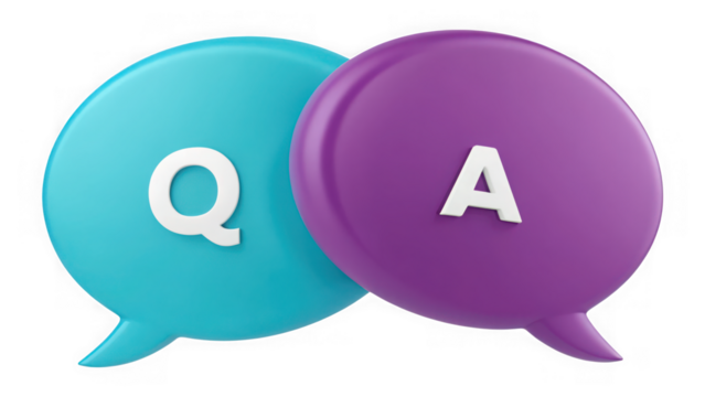 Two speech bubbles with q and a symbols isolated on transparent background