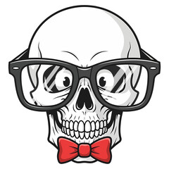 Black Skull with Glasses and Bowtie A Stylish Skeleton Silhouette.