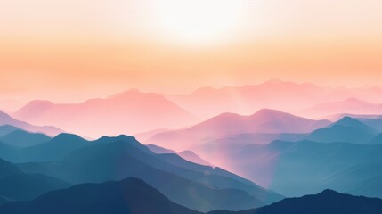 Obraz premium Mountain Sunrise/Sunset Landscapes: Misty Valleys, Blue Skies & Forest Hill Silhouettes