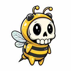 Cartoon Skull Character in a Striped Bee Costume with Wings and Antennae.