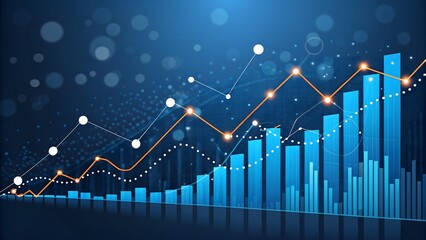 Futuristic Digital Illustration of Financial Data Visualization with Bars and Curves