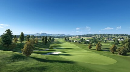 Championship golf course landscape championship event scenic course sunny environment wide view golfing concept