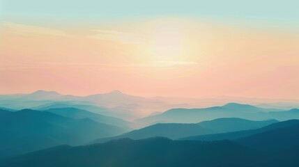Fototapeta premium Mountain Sunrise/Sunset Landscapes: Misty Valleys, Blue Skies & Forest Hill Silhouettes