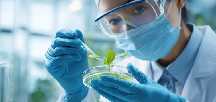 The scientist conducting research on plant growth in a laboratory setting.
