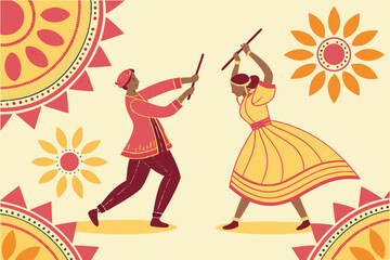 Vibrant seamless background design featuring traditional indian garba dance and festive elements for celebrations