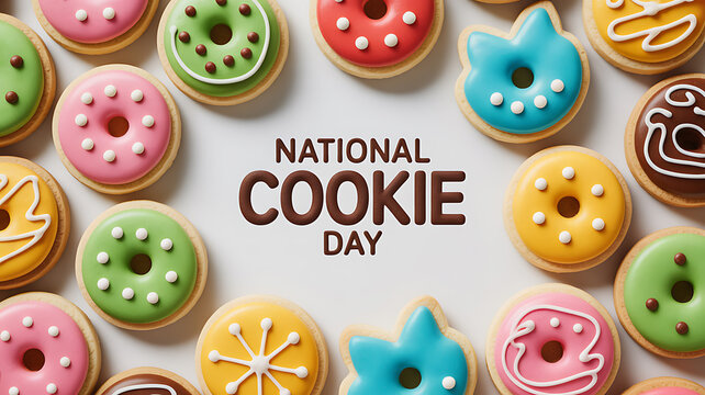 Colorful assorted cookies with decorative icing celebrating National Cookie Day