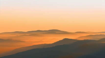 Obraz premium Mountain Sunrise/Sunset Landscapes: Misty Valleys, Blue Skies & Forest Hill Silhouettes