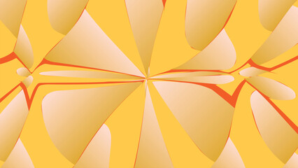 Golden geometric flowers and colorful origami triangles create an abstract orange and yellow paper background pattern for web and card design