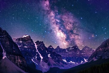 Fototapeta premium Milky Way over the mountain peaks landscape panoramic astronomy.