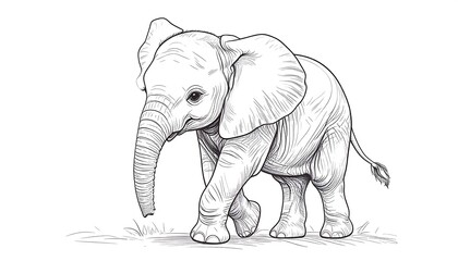 A monochrome sketch of a baby elephant