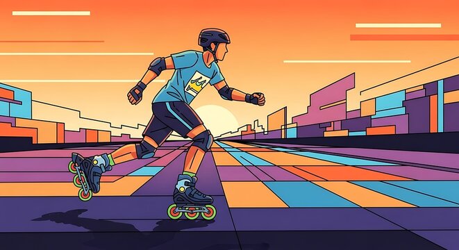Inline skater at sunset.