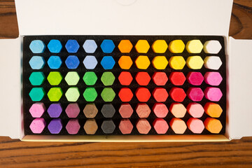 top view box of colorful chalks