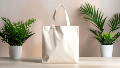 Blank Tote Bag Mockup with Tropical Plants
