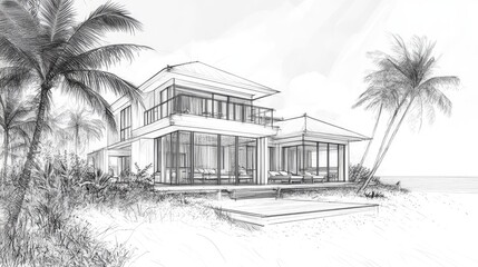 rchitecture sketch style x ray of a beachfront villa