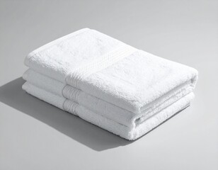 "Luxury spa-style towel, pure white, laid diagonally on a plain matte grey background. Close-up clarity of edges and fibers with soft natural shadows. 1:1 ratio, HD."