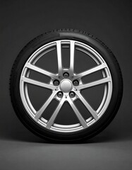 Fototapeta premium Close-up of a silver alloy wheel and tire (1)