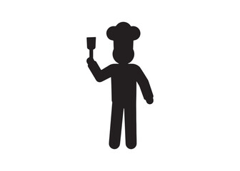 Simple Black Silhouette Chef Icon Holding Spatula: Culinary, Restaurant, Food Service Graphic.