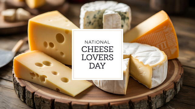 Assorted cheeses displayed on a wooden board for National Cheese Lovers Day