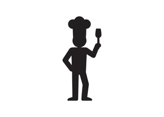 Simple Black Silhouette Chef Icon Holding Spatula: Culinary, Restaurant, Food Service Graphic.