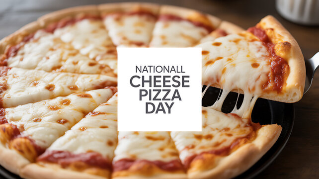 National Cheese Pizza Day celebration with a freshly baked cheese pizza being served