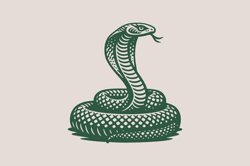 Fototapeta premium Cobra snake engraving style green on beige vector illustration