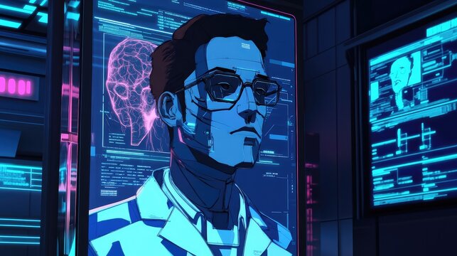 vtr cyberpunk style ai depiction of a doctor avatar