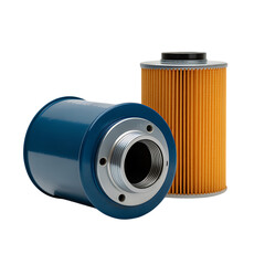 Blue and orange cylindrical filters oil filter