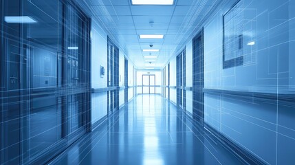 efficiency focusing on a hospital hallway blueprint style
