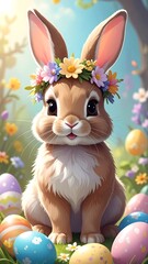 Cute Easter bunny with flower crown