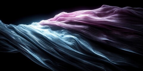 Bright blue and pink glowing abstract wave pattern on a black background digital lines